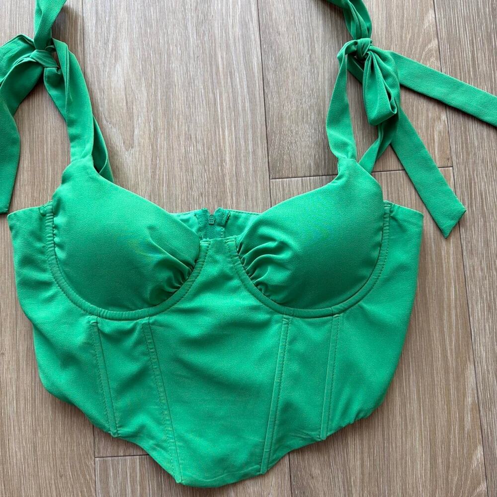 Green corset top with tie Size M - Picture 2 of 7